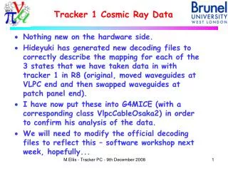 Tracker 1 Cosmic Ray Data