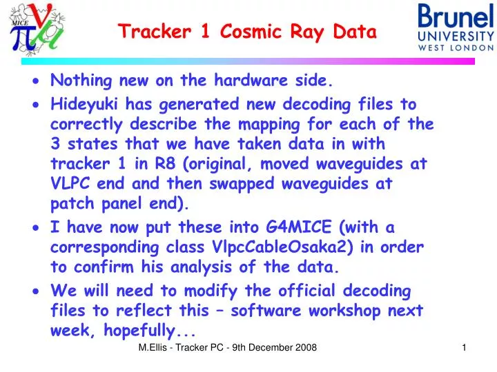 tracker 1 cosmic ray data