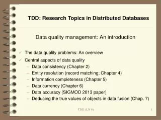 Data quality management: An introduction The data quality problems: An overview