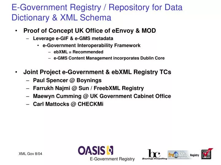 e government registry repository for data dictionary xml schema