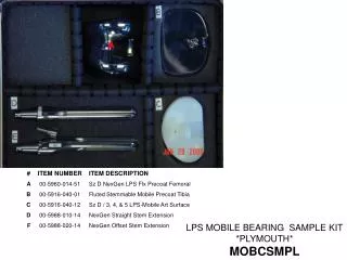 LPS MOBILE BEARING SAMPLE KIT *PLYMOUTH* MOBCSMPL