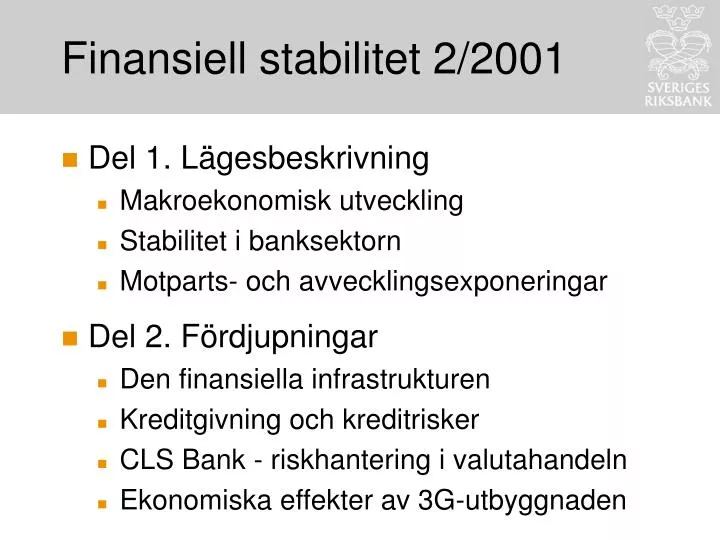 finansiell stabilitet 2 2001