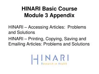 HINARI Basic Course Module 3 Appendix