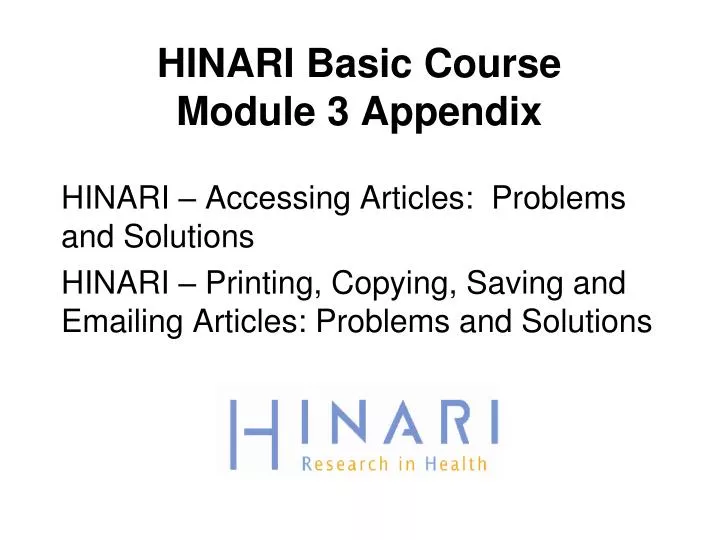 hinari basic course module 3 appendix