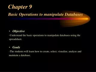 Chapter 9 Basic Operations to manipulate Databases