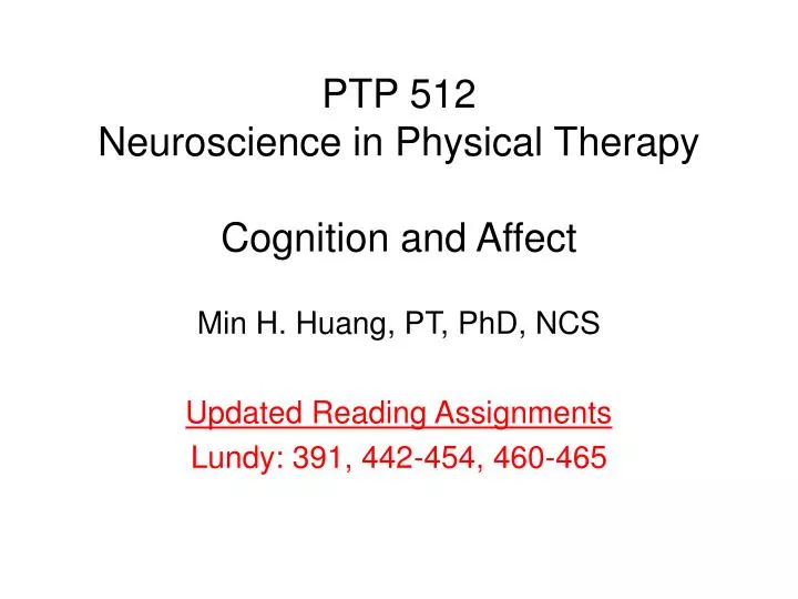 ptp 512 neuroscience in physical therapy cognition and affect