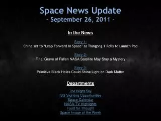 Space News Update - September 26, 2011 -
