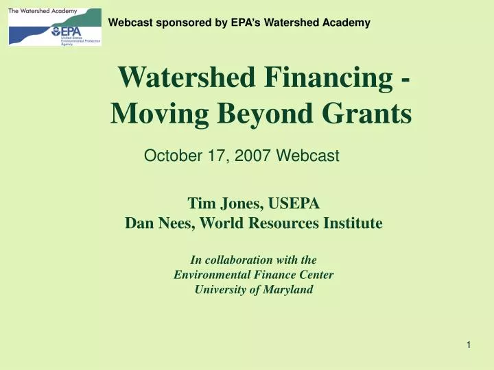 watershed financing moving beyond grants