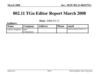 802.11 TGn Editor Report March 2008