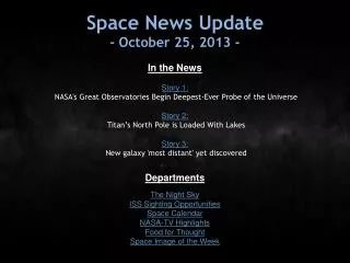 Space News Update - October 25, 2013 -