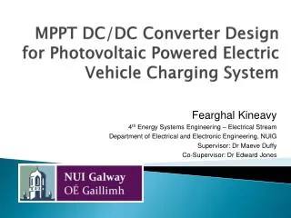 MPPT DC/DC Converter Design for Photovoltaic Powered Electric Vehicle Charging System