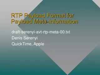 RTP Payload Format for Payload Meta-Information