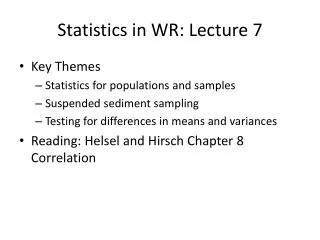 Statistics in WR: Lecture 7