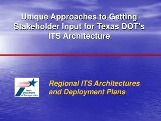 Regional ITS Architectures and Deployment Plans