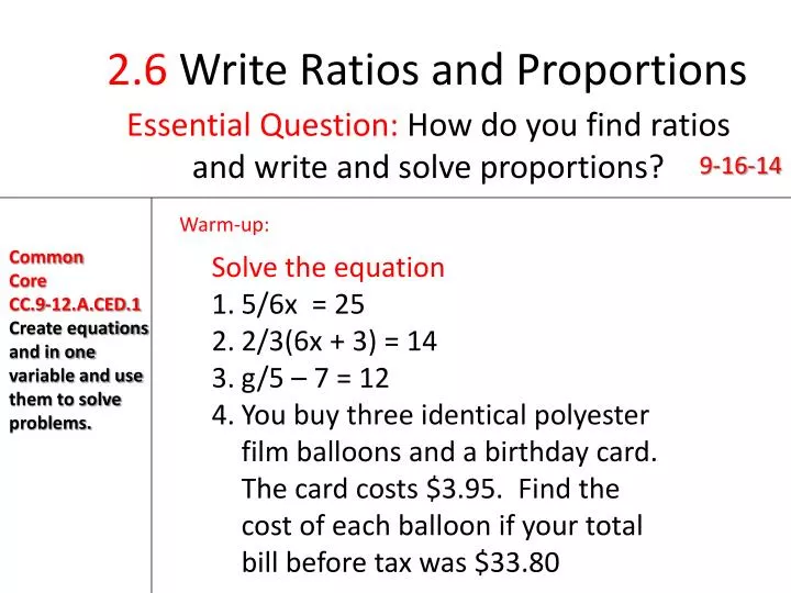 2 6 write ratios and proportions