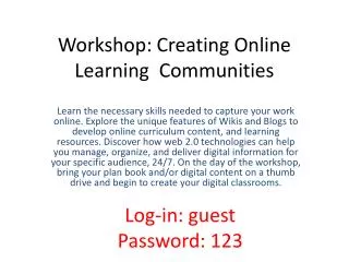 Workshop: Creating Online Learning Communities