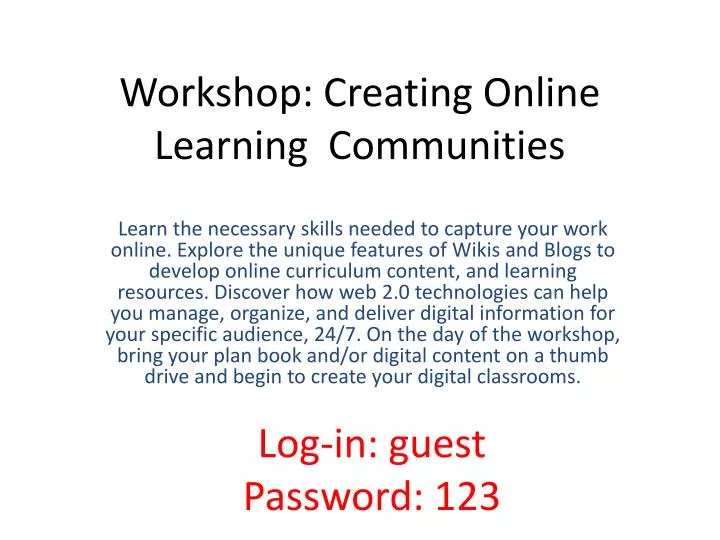 workshop creating online learning communities