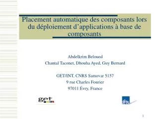 placement automatique des composants lors du d ploiement d applications base de composants