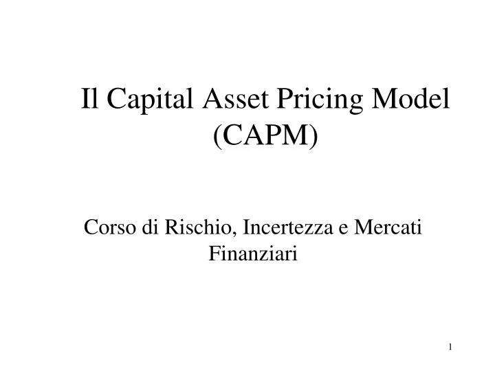 il capital asset pricing model capm