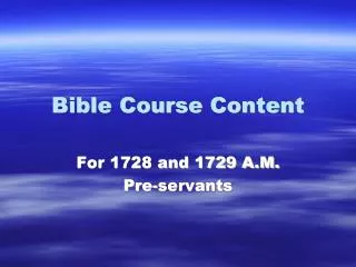 Bible Course Content