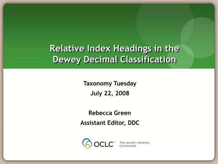 relative index headings in the dewey decimal classification