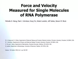 Force and Velocity Measured for Single Molecules of RNA Polymerase