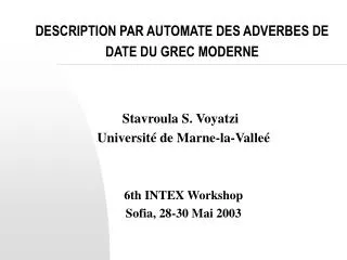 description par automate des adverbes de date du grec moderne
