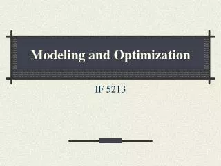 modeling and optimization