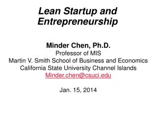 Lean Startup and Entrepreneurship