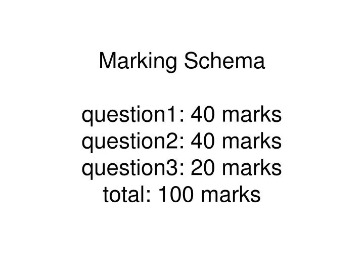 marking schema question1 40 marks question2 40 marks question3 20 marks total 100 marks