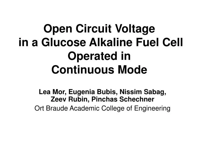 open circuit voltage in a glucose alkaline fuel cell operated in continuous mode