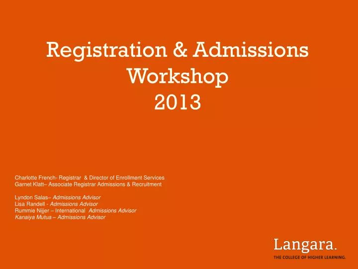 registration admissions workshop 2013