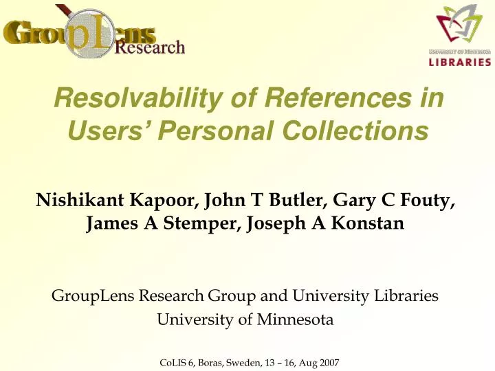 resolvability of references in users personal collections