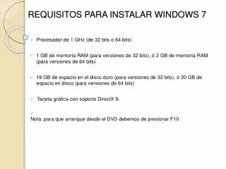 requisitos para instalar windows 7