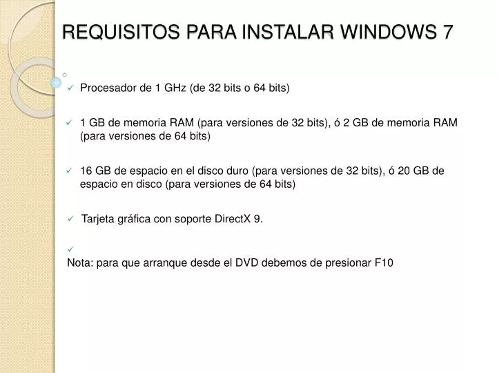 requisitos para instalar windows 7