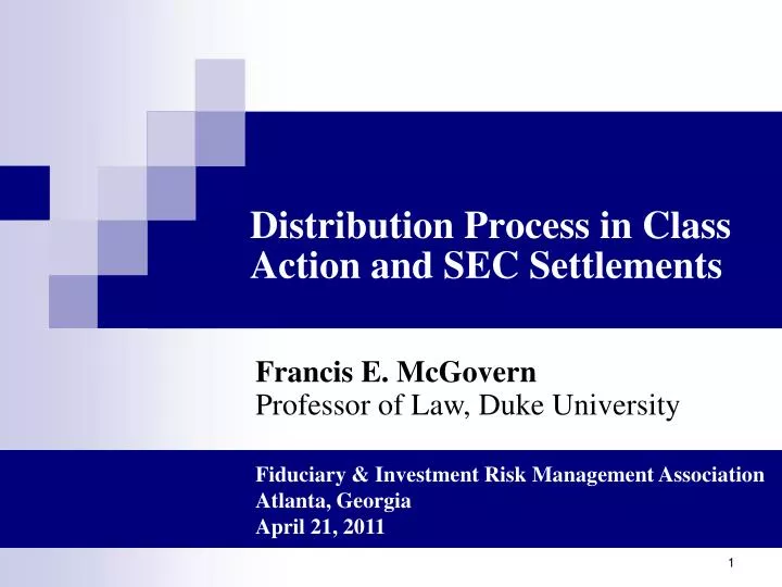distribution process in class action and sec settlements