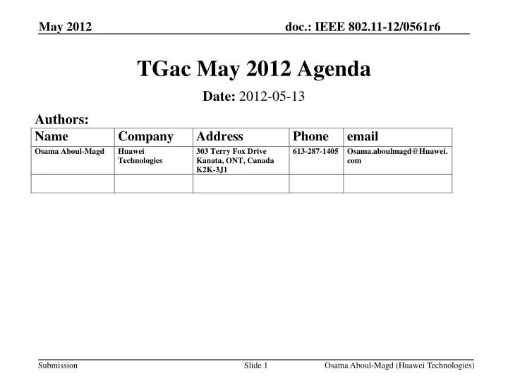 tgac may 2012 agenda