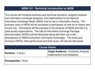 Technical Introduction to NIEM NIEM 101 for DAMA Enterprise Data World 2010