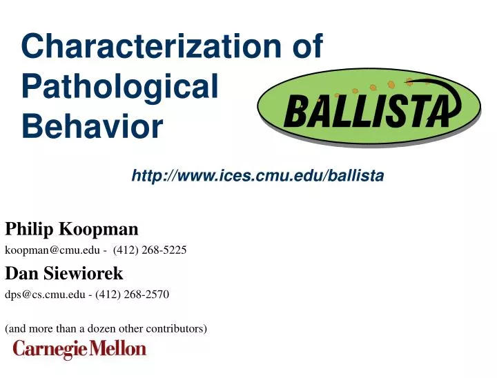 characterization of pathological behavior http www ices cmu edu ballista