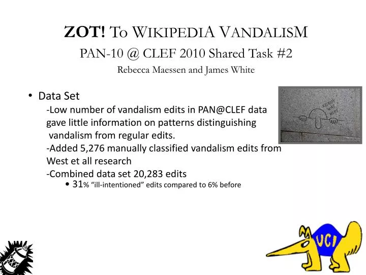 zot to w ikipedi a v andalis m pan 10 @ clef 2010 shared task 2 rebecca maessen and james white