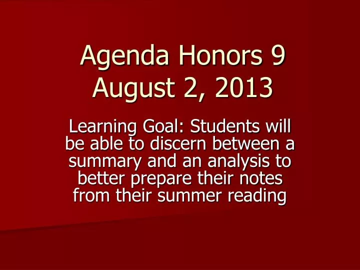 agenda honors 9 august 2 2013