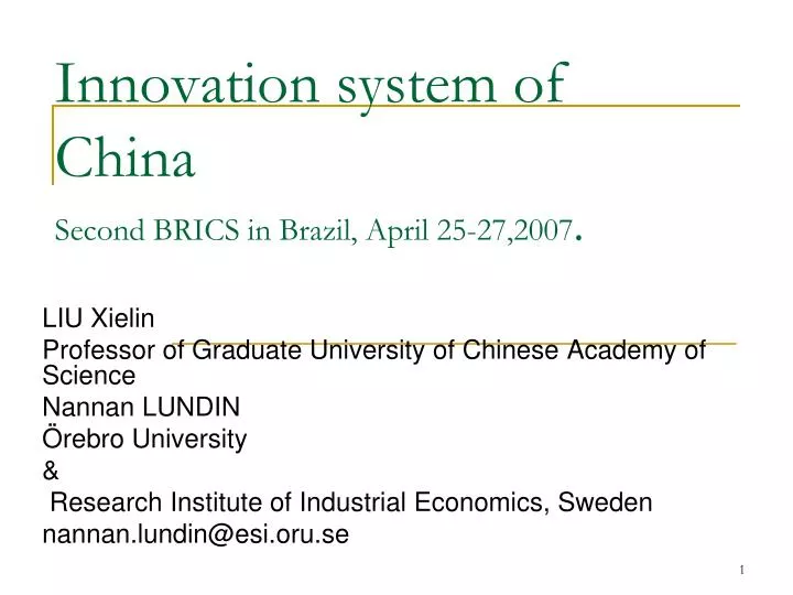 innovation system of china second brics in brazil april 25 27 2007