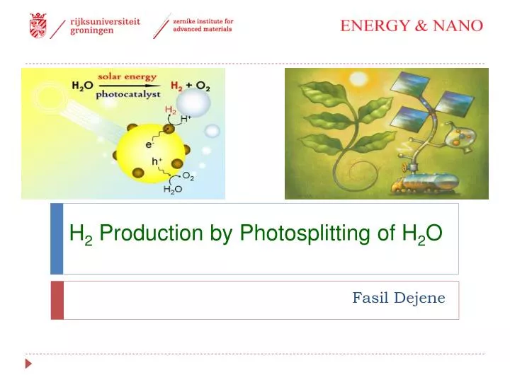 h 2 production by photosplitting of h 2 o