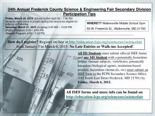 34th Annual Frederick County Science &amp; Engineering Fair Secondary Division Participation Tips