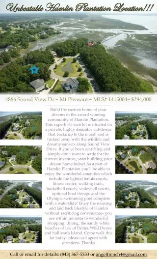 4886 Sound View Dr ~ Mt Pleasant ~ MLS# 1415004~ $294,000