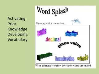 Activating Prior Knowledge Developing Vocabulary