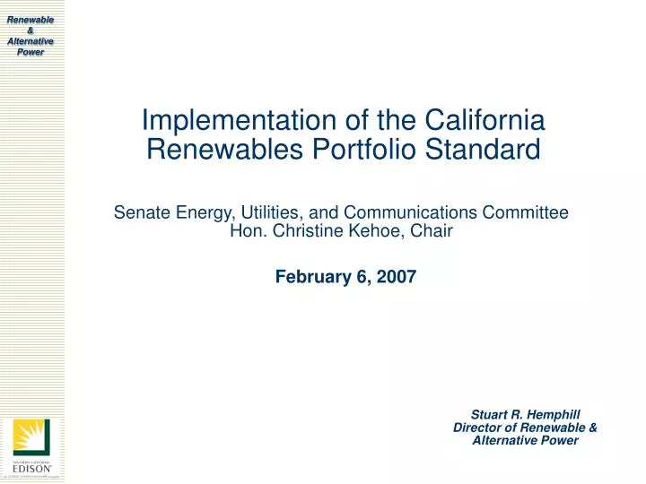 implementation of the california renewables portfolio standard