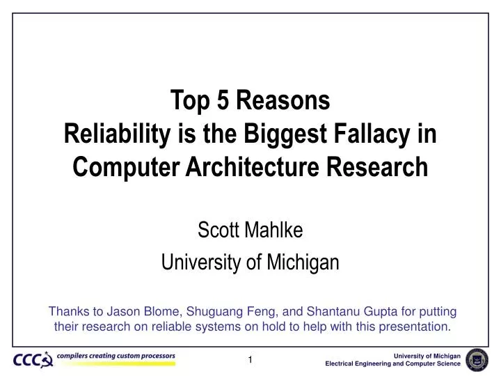 top 5 reasons reliability is the biggest fallacy in computer architecture research