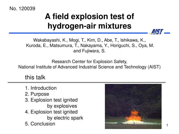 a field explosion test of hydrogen air mixtures