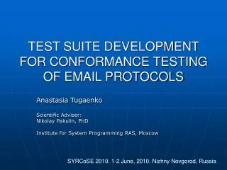 TEST SUITE DEVELOPMENT FOR CONFORMANCE TESTING OF EMAIL PROTOCOLS